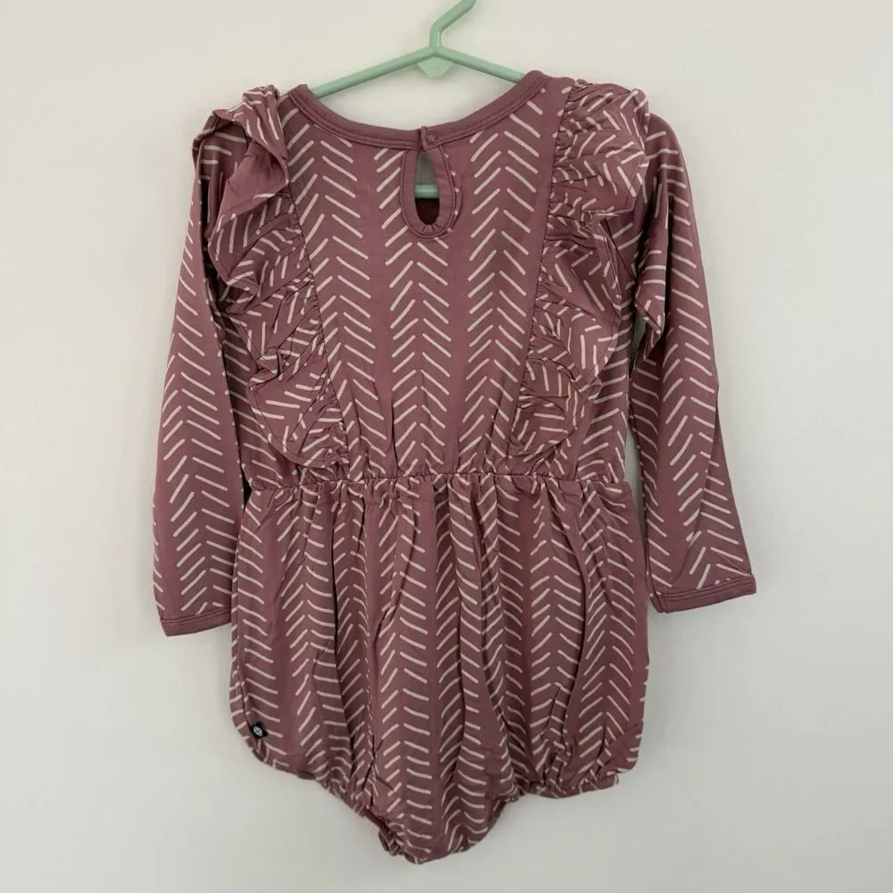 KYTE Baby Toddler Girls Long Sleeve Herringbone Bubble Romper Dusty Rose 3T NWT